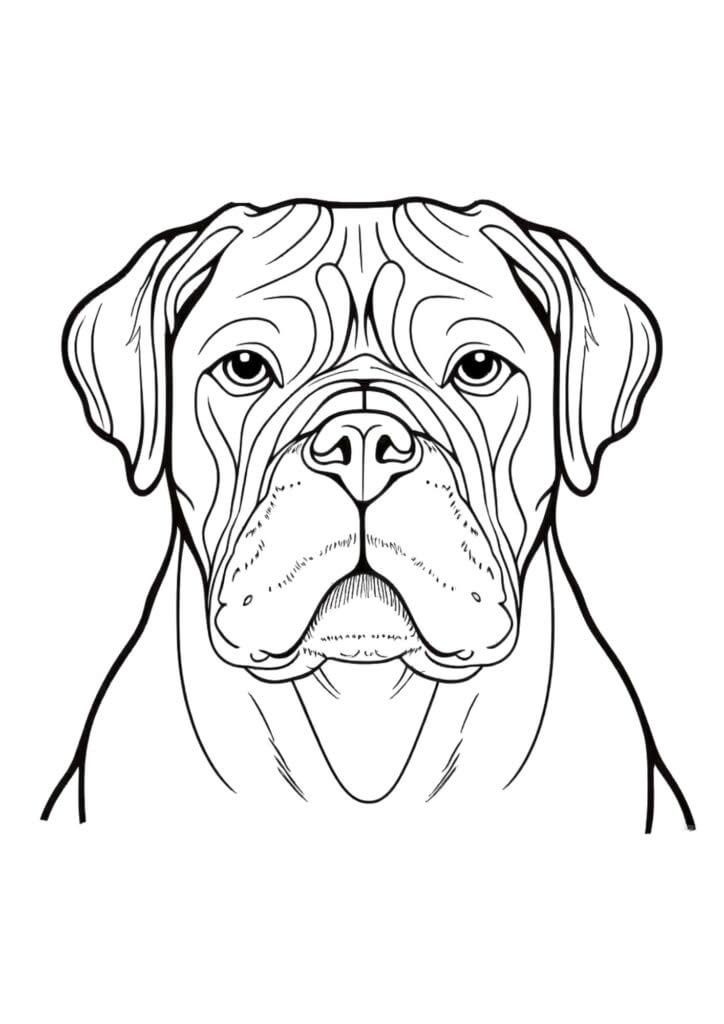 portrait of a Dogue de Bordeaux as a coloring page