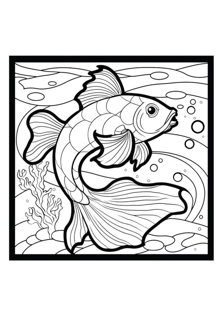 animal coloring pages for adults showing a guppy fish