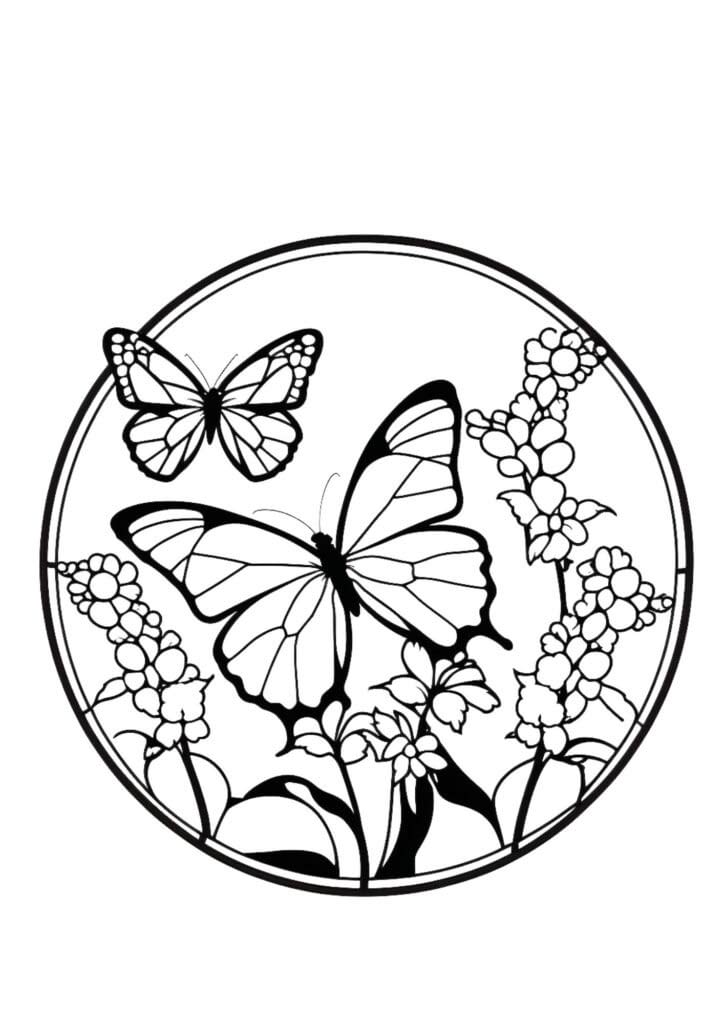 coloring page of butterflies and flowers