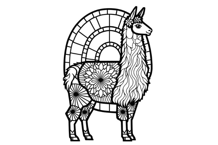 llama coloring pages featured image showing a coloring sheet