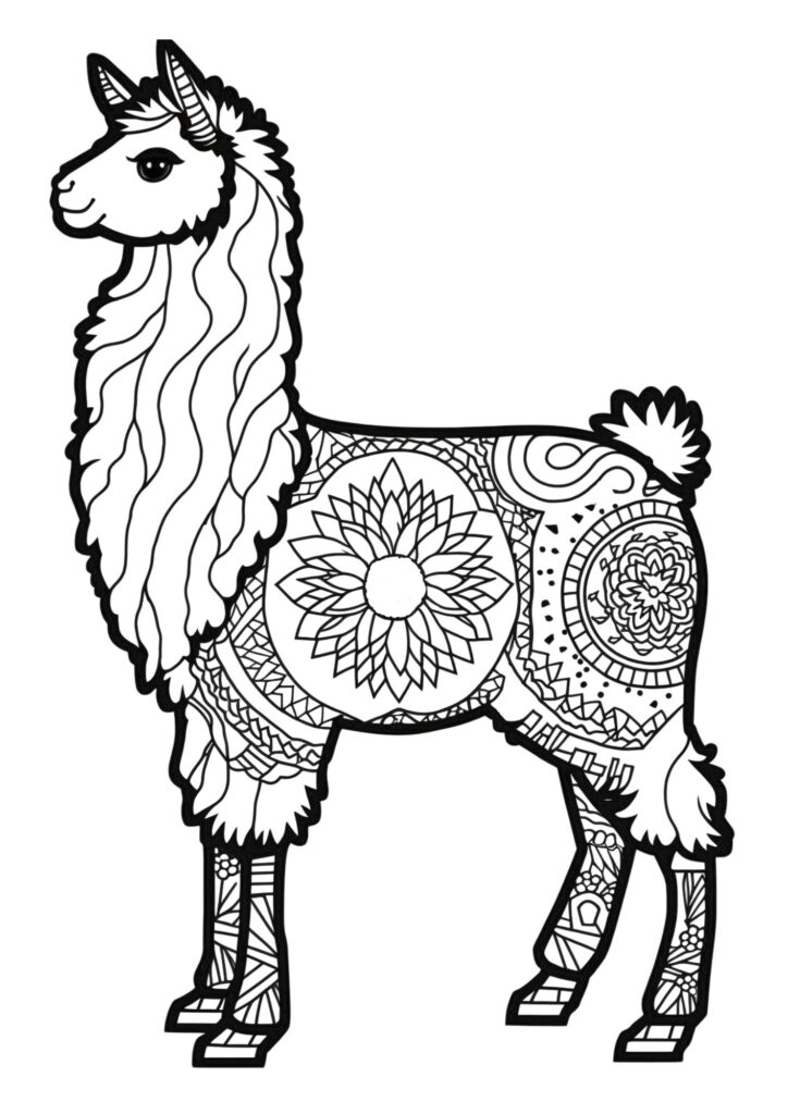 llama with mandala pattern for coloring
