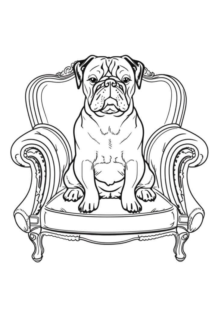 mastiff dog in a chair, coloring page