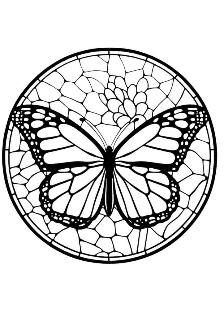 monarch butterfly stained glass style coloring page