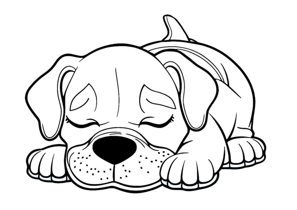 cute sleepy puppy as a coloring page